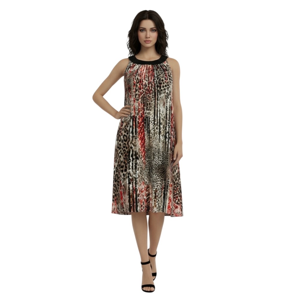 Fantazia Black and White Cheetah‎ Leopard Sleeveless Midi Dress Size L